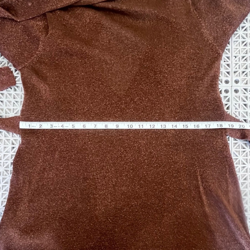 Y2K Derek Heart Plus Wrap Top Womens 1X Brown Metallic Empire Waist Bubble Slv - Picture 7 of 10